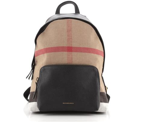 Burberry Abbeydale House Check Canvas and Leather Backpack .